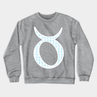Taurus Zodiac Horoscope Symbol in Pastel Blue and White Gingham Pattern Crewneck Sweatshirt